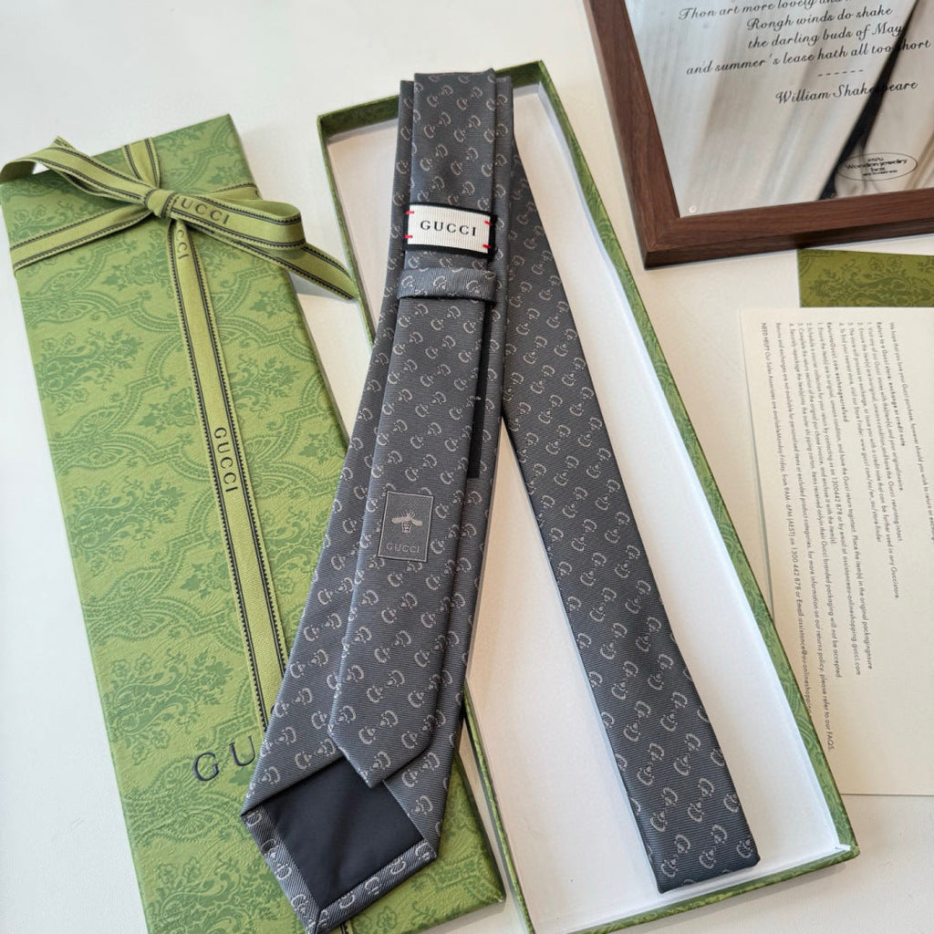 Gucci Style Men's Tonal GG Logo Silk Tie