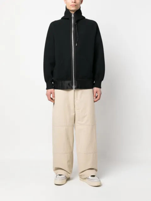 sacai zip-up cotton-blend hoodie