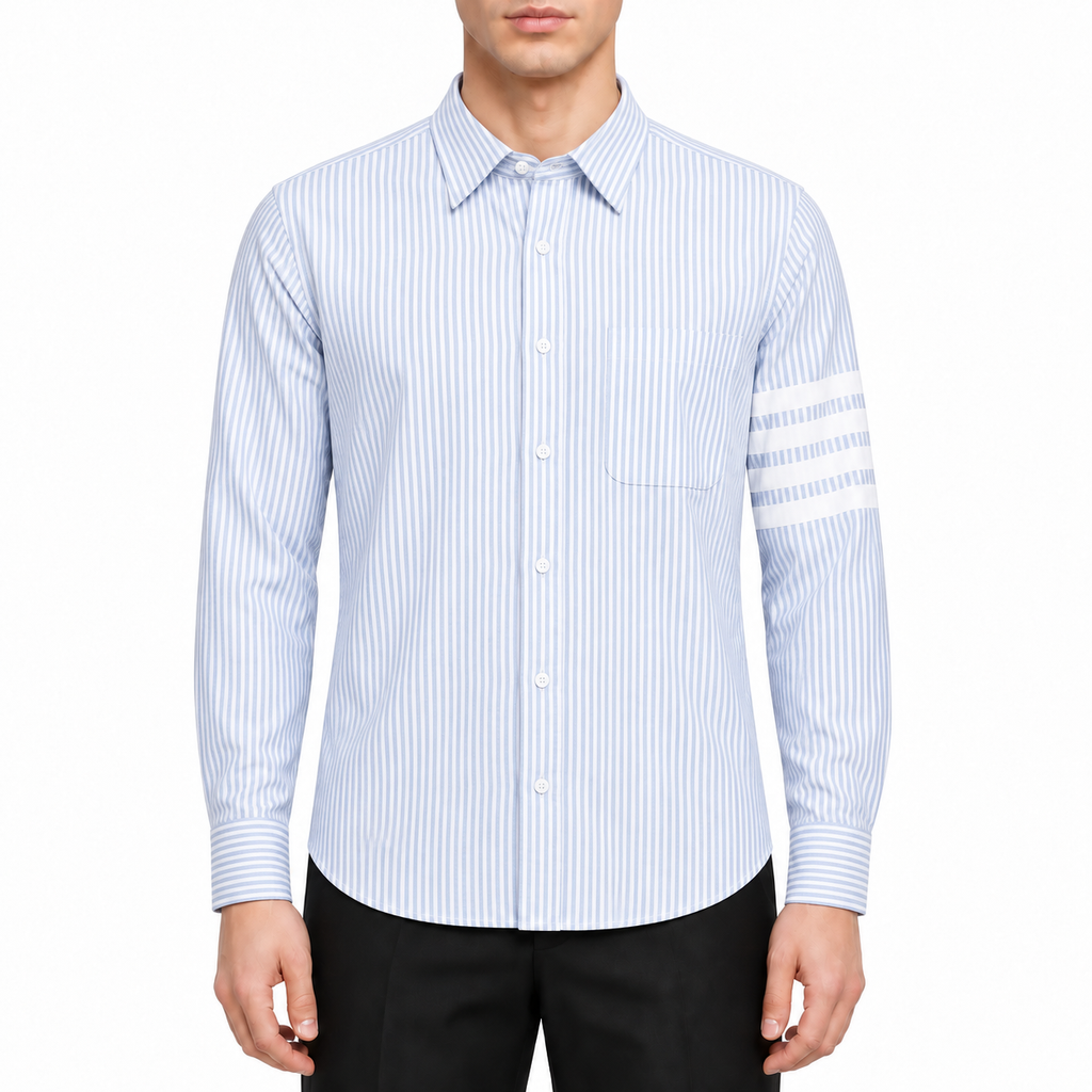 Men's Striped Long-Sleeve Shirt — Classic Button Collar | Thom Browne