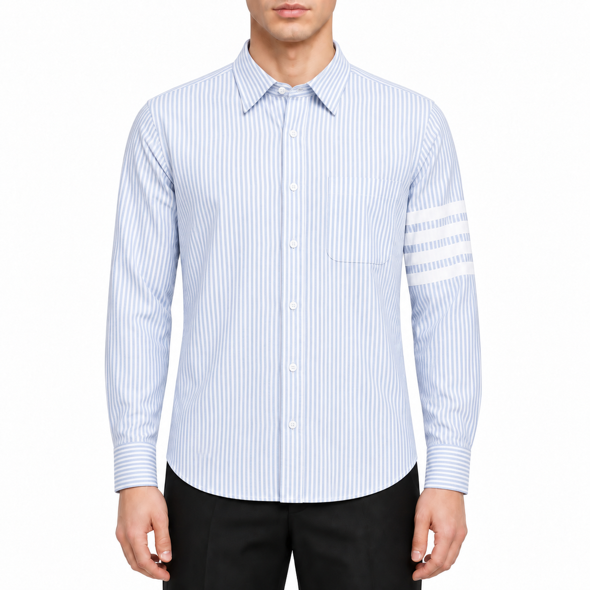 Men's Striped Long-Sleeve Shirt — Classic Button Collar | Thom Browne