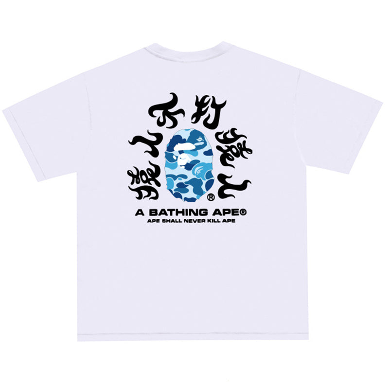 BAPE Blue ABC Camo Kanji Back Print Men's T-Shirt - Black