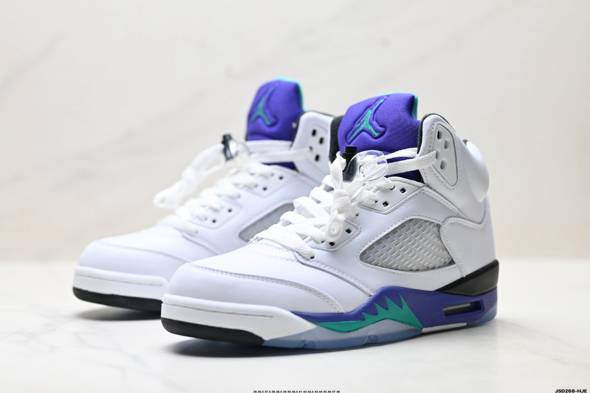 Air Jordan 5 Retro White Purple Emerald Sneakers