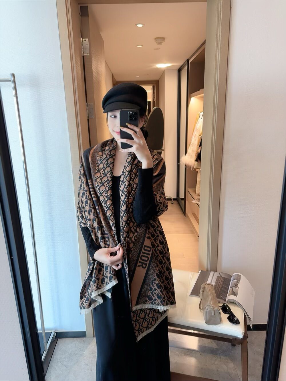 Dior Brown & Beige Fringed Scarf Shawl