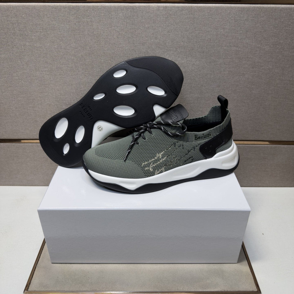Berluti Olive Gray Lace-Up Sneakers