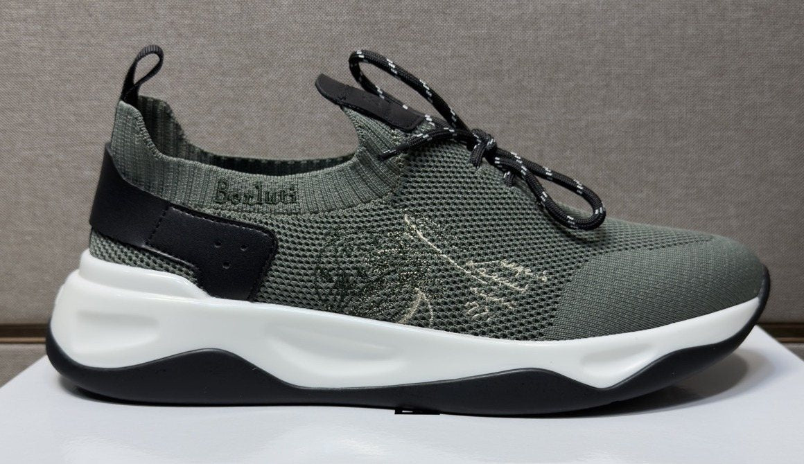 Berluti Olive Gray Lace-Up Sneakers