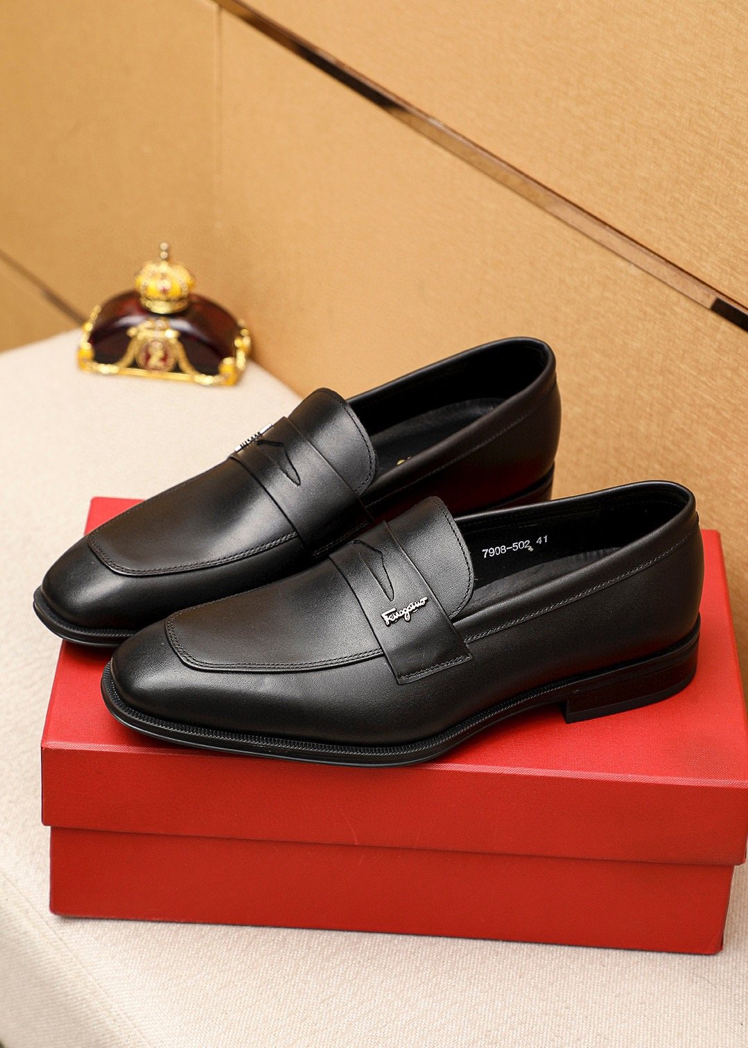 Ferragamo Black Metal Accent Loafers