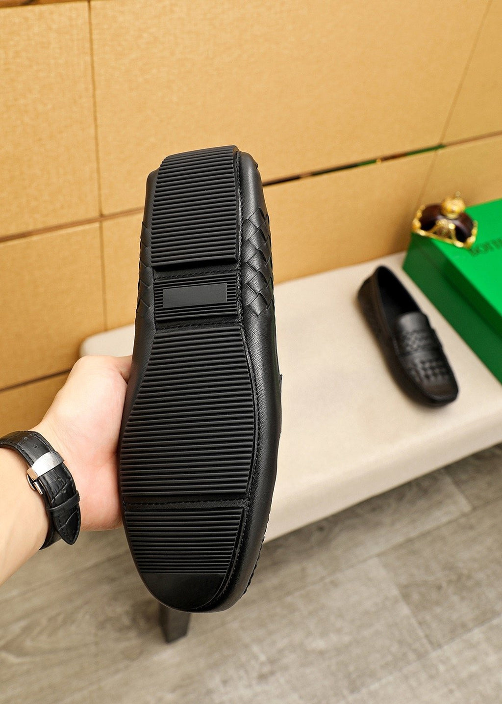 Bottega Veneta Black Woven Loafers