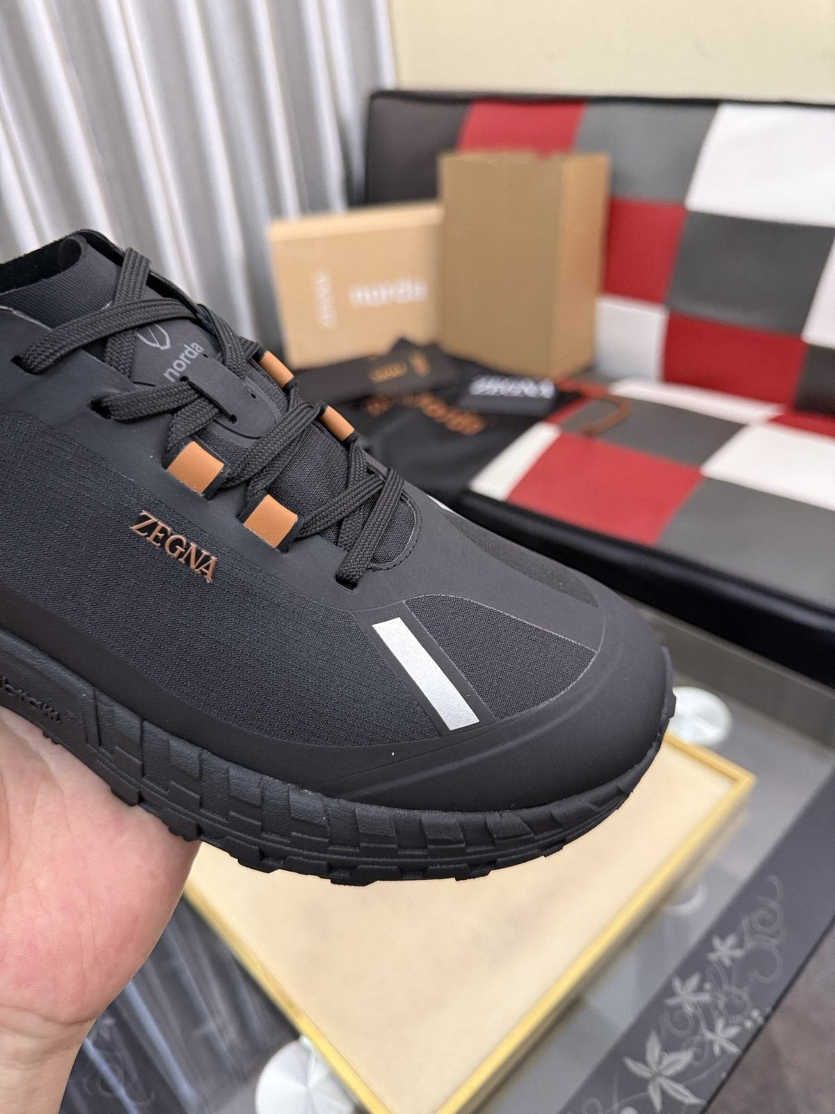 ZEGNA Black Trail Running Shoes with Orange Accents