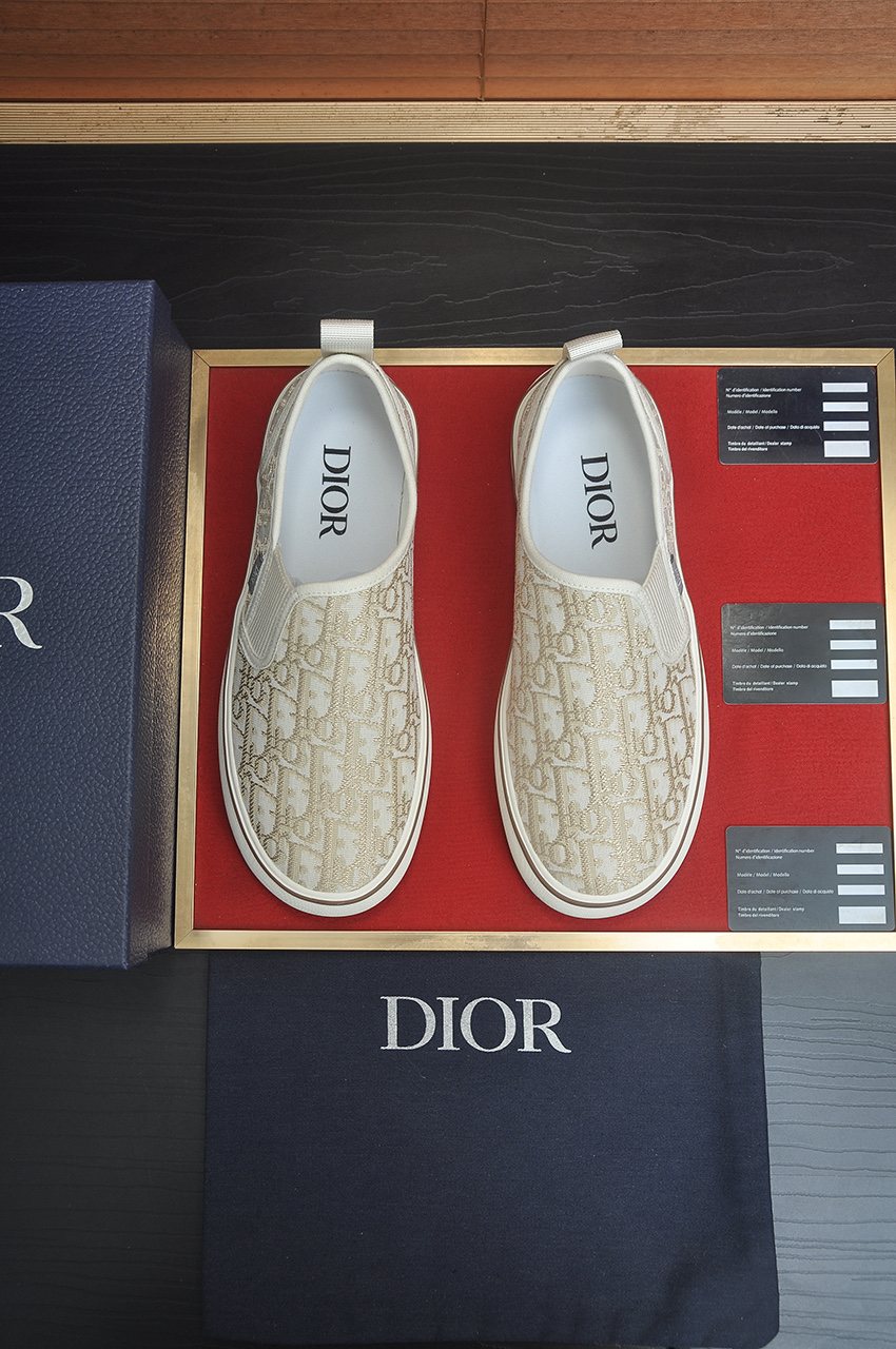 Dior Cream Patterned Slip-On Sneakers
