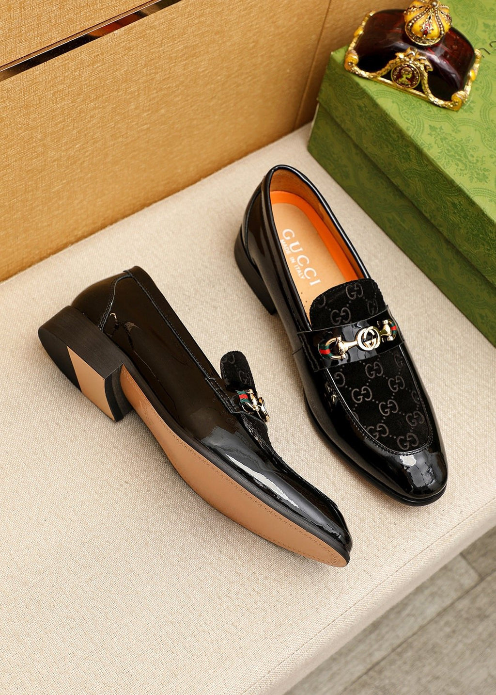 Gucci Patterned Metal Bit Loafers