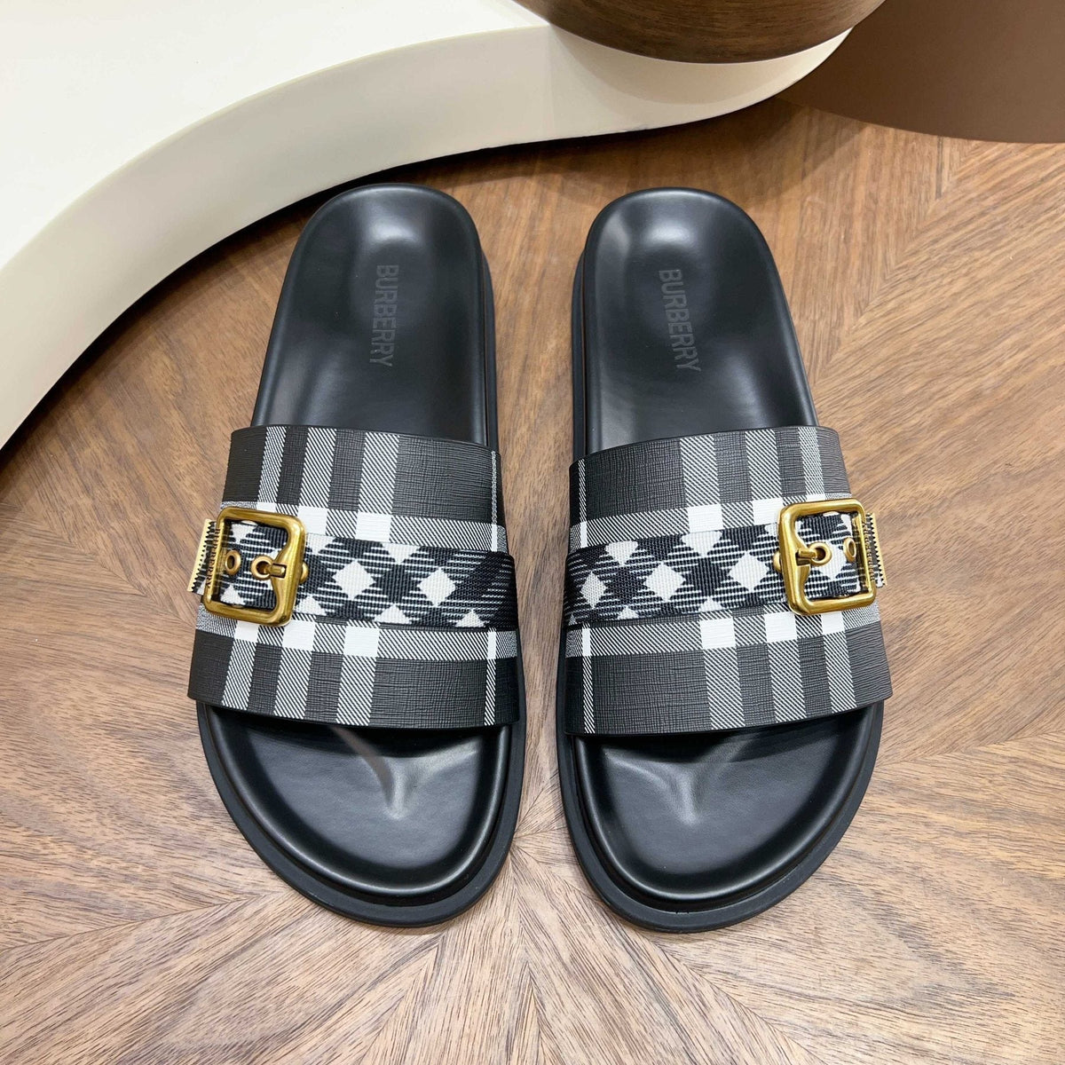 Burberry Check Cross-Strap Slide Sandals - Molded Footbed