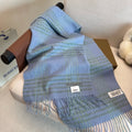 Burberry Light Blue Plaid Fringed Scarf