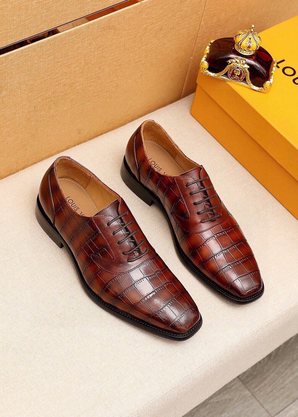 Louis Vuitton Crocodile-Embossed Lace-Up Dress Shoes