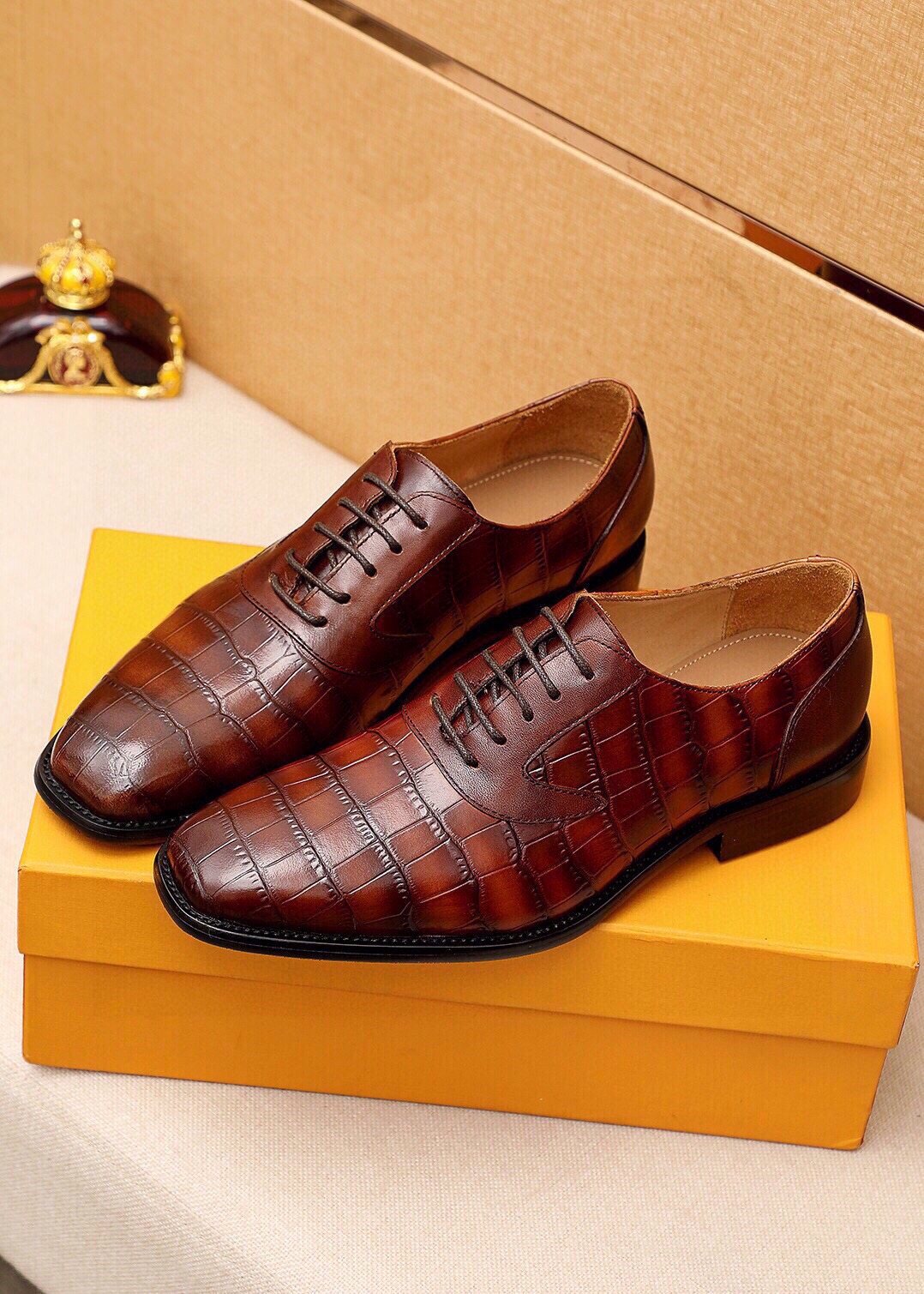 Louis Vuitton Crocodile-Embossed Lace-Up Dress Shoes
