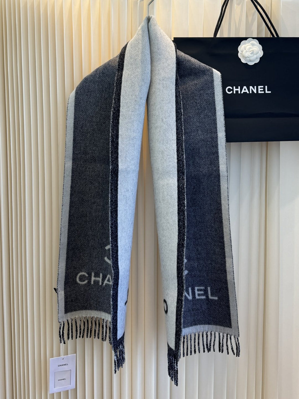 Chanel Logo Fringe Scarf