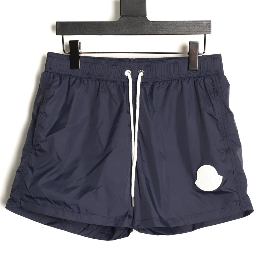 Moncler White-Emblem Drawstring Shorts - Dark Navy