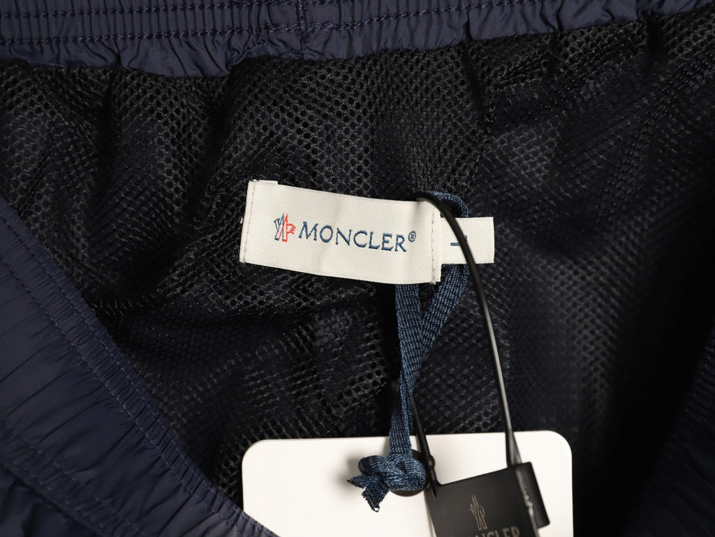 Moncler White-Emblem Drawstring Shorts - Dark Navy